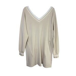 OFFLINE by Aerie Chillup Creme Tan Oatmeal V-Neck‎ Mini Sweatshirt Dress Large
